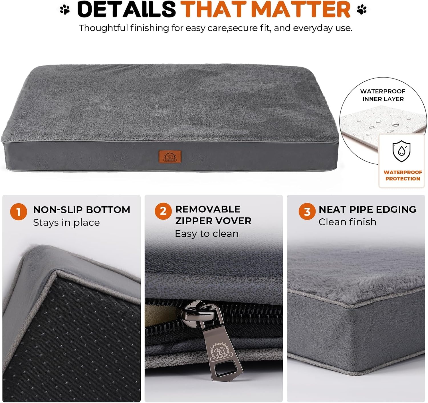 image:imageDog Bed Covers Replacement Washable Soft Removable Cover Zippered for Pets Extra Large Waterproof Pet Bed Cover Easy to Clean Soft Plush Dog Bed Sheets 44x32x3 Inch Replacement Cover OnlyDark Gray