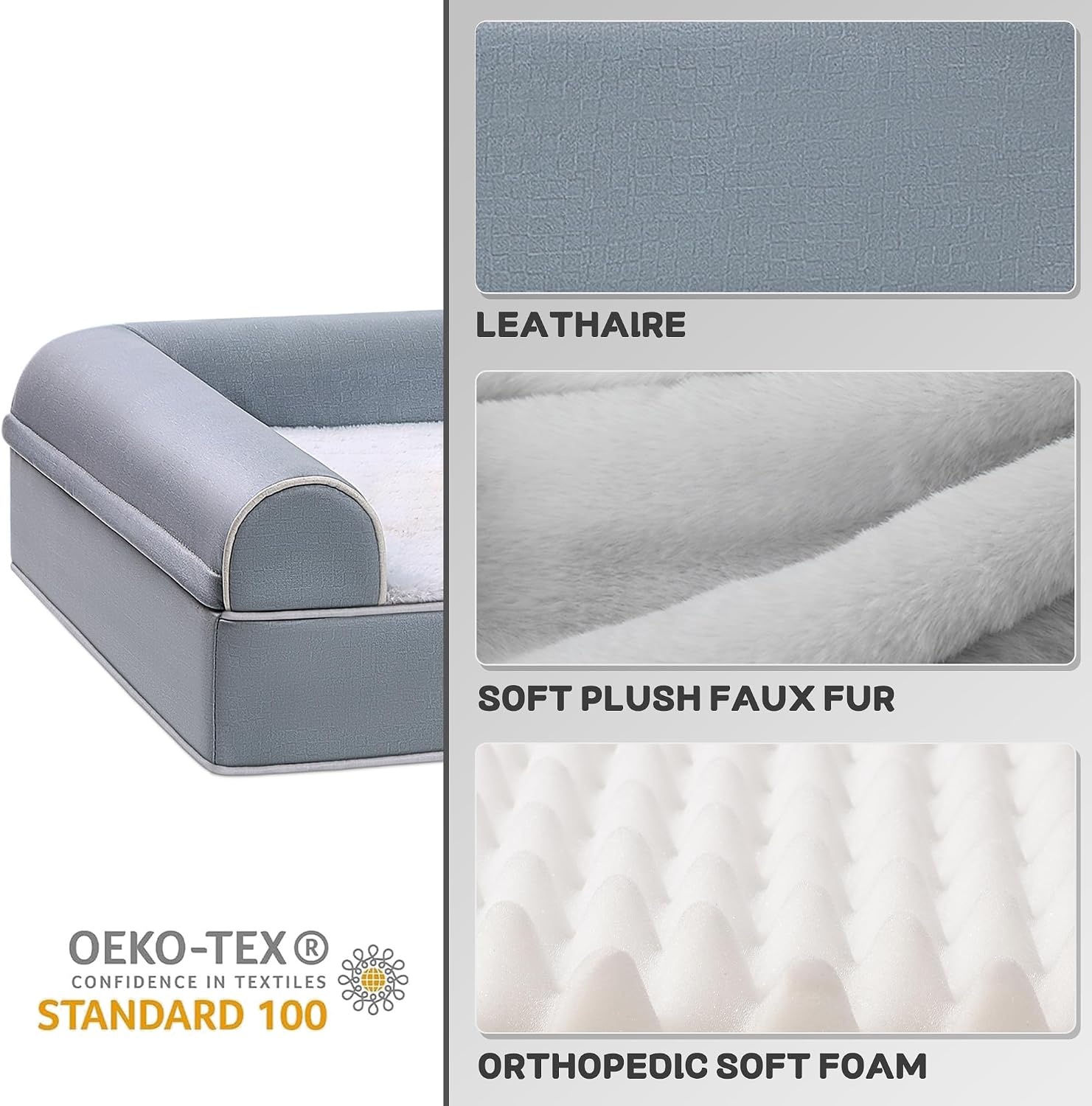 image:imageSunheir Giant Orthopedic Dog Bed Deluxe Plush Washable Dog Sofa Beds for Jumbo Dogs Pet Couch Bed with Removable Washable Cover Waterproof Lining Bolster Zipper 47 x 32 x 7 Grey