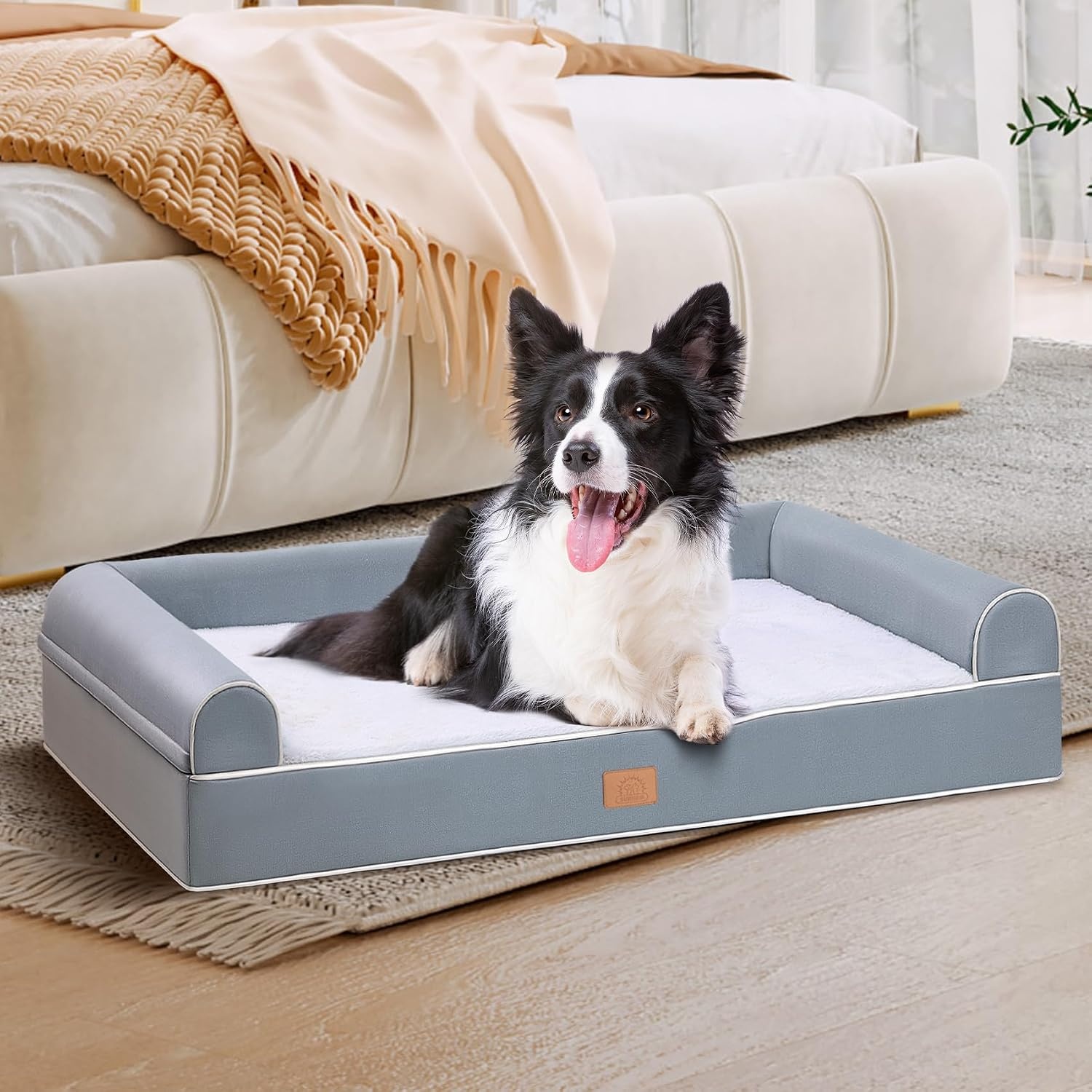 image:imageSunheir Orthopedic Dog Bed for Extra Large Dogs XXL Washable Dog Sofa Beds Large Deluxe Plush Pet Couch Bed with Removable Washable Cover Waterproof Lining Bolster Zipper 44 x 30 x 7 Grey
