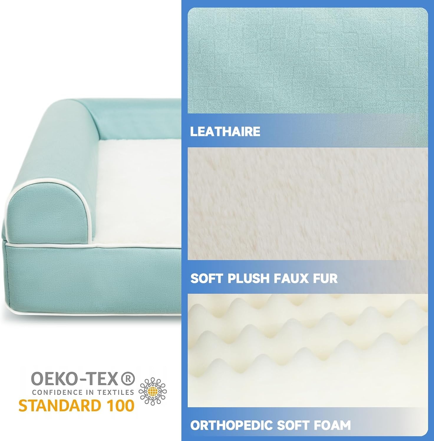 image:imageSunheir Orthopedic Dog Bed for Medium Dogs Deluxe Plush amp Faux Leather Waterproof Dog Sofa with Washable Removable Cover amp NonSlip Bottom Pet Couch for Medium Large Dogs Breed and Cat Sky Blue