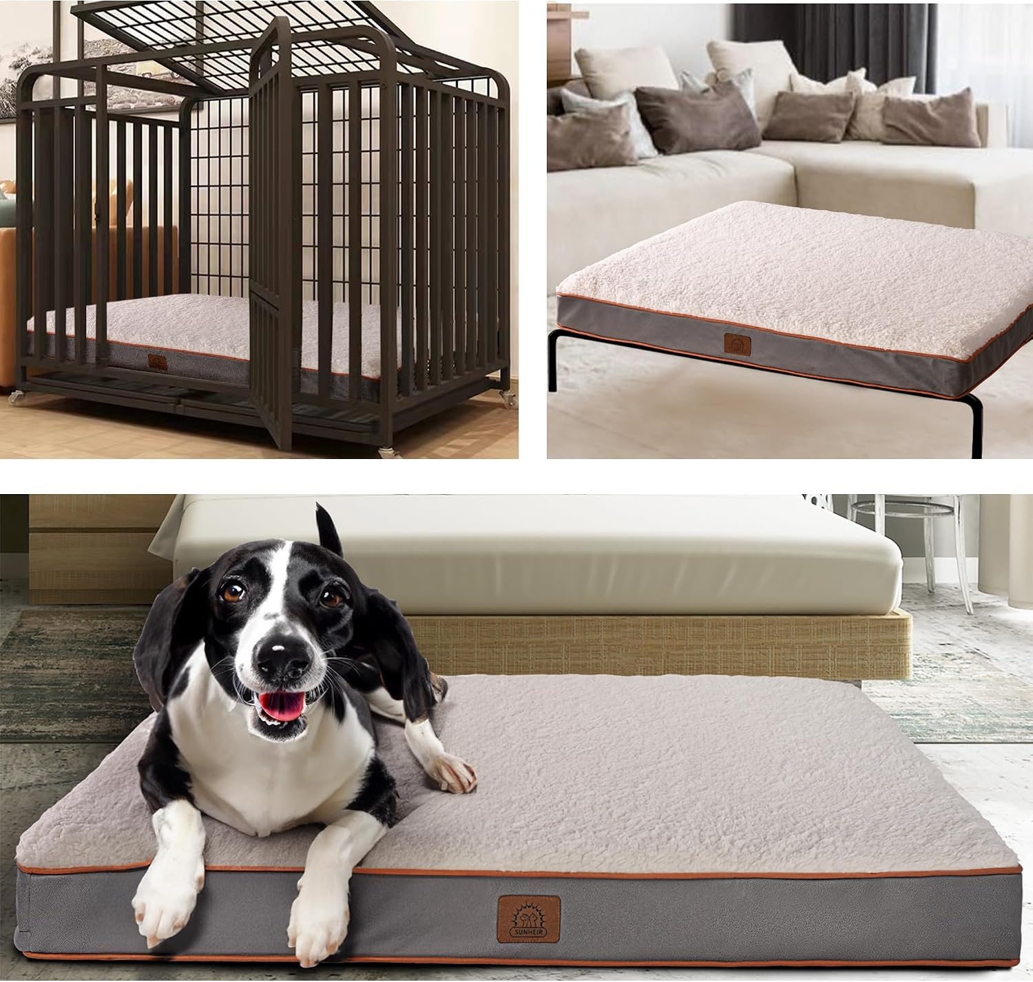 image:imageSunheir Orthopedic Dog Beds Large Sized Dog Big Waterproof Dog Crate Pad Removable Washable Cover Egg Crate Foam Support AntiSlip Bottom Soft Plush Large Pet Bed Mat for Crate Light GreyLight Grey