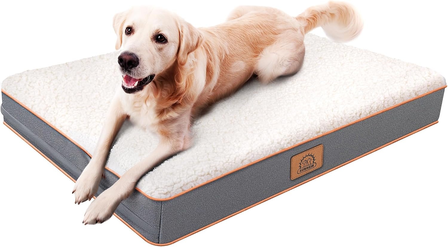 image:imageSunheir Orthopedic Dog Beds Large Sized Dog Big Waterproof Dog Crate Pad Removable Washable Cover Egg Crate Foam Support AntiSlip Bottom Soft Plush Large Pet Bed Mat for Crate Light GreyLight Grey
