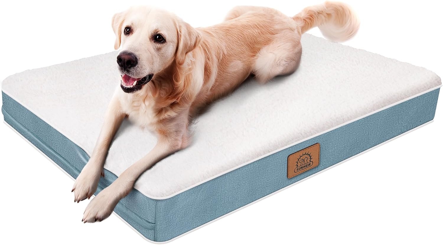 image:imageSunheir Orthopedic Dog Beds Large Sized Dog Big Waterproof Dog Crate Pad Removable Washable Cover Egg Crate Foam Support AntiSlip Bottom Soft Plush Large Pet Bed Mat for Crate Light GreyBlue
