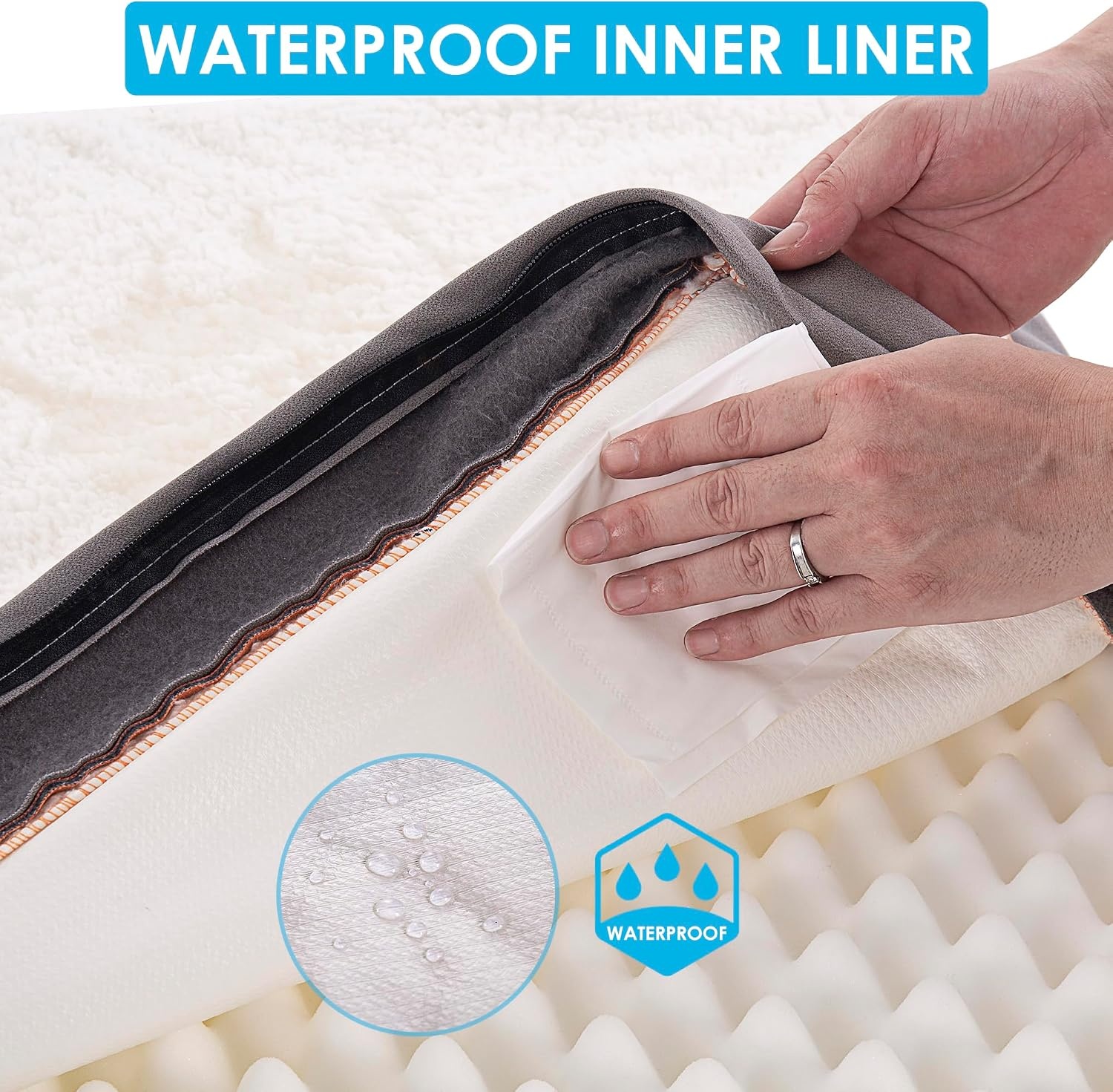 image:imageSunheir Orthopedic Dog Beds Large Sized Dog Big Waterproof Dog Crate Pad Removable Washable Cover Egg Crate Foam Support AntiSlip Bottom Soft Plush Large Pet Bed Mat for Crate Light GreyLight Grey