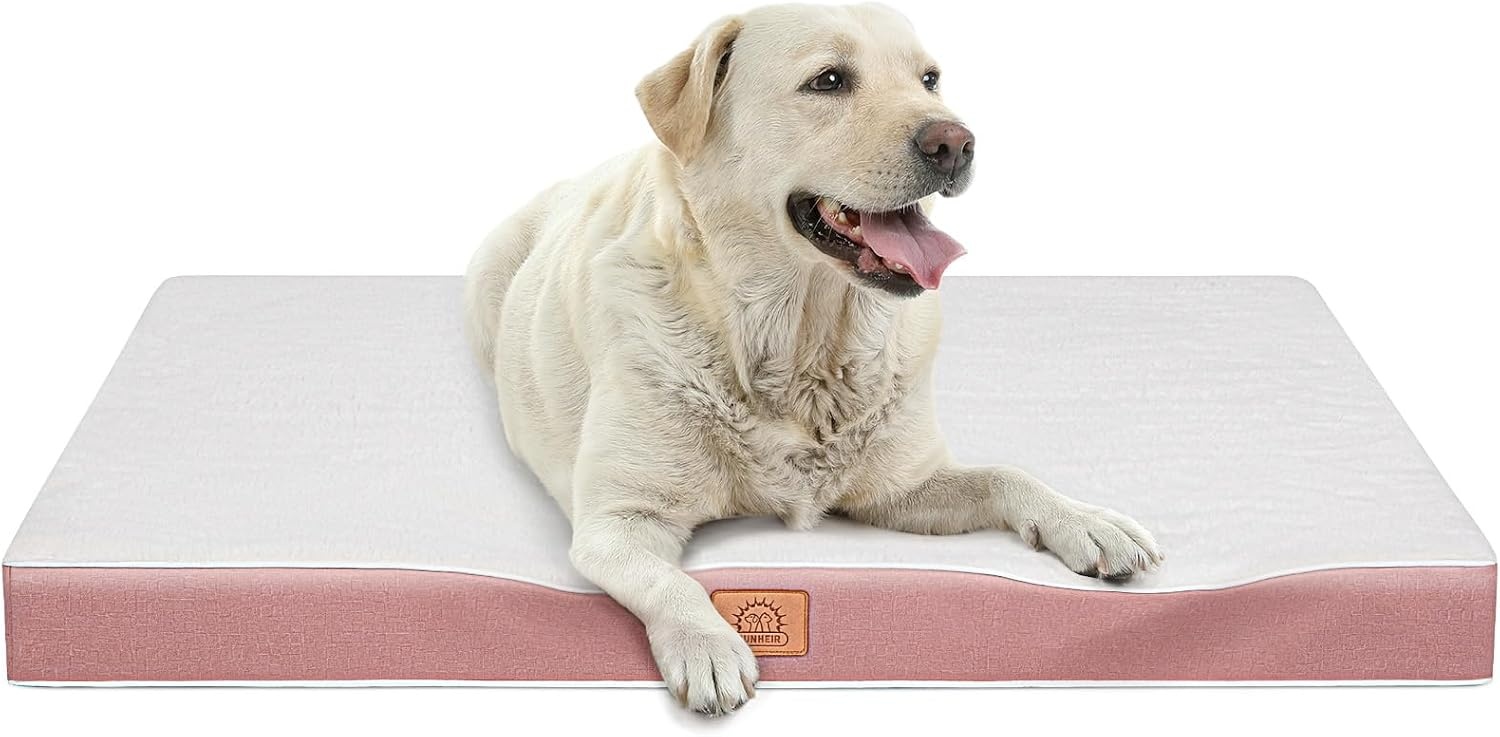 image:imageSunheir Orthopedic Dog Beds Large Sized Dog Big Waterproof Dog Crate Pad Removable Washable Cover Egg Crate Foam Support AntiSlip Bottom Soft Plush Large Pet Bed Mat for Crate Light GreyPink