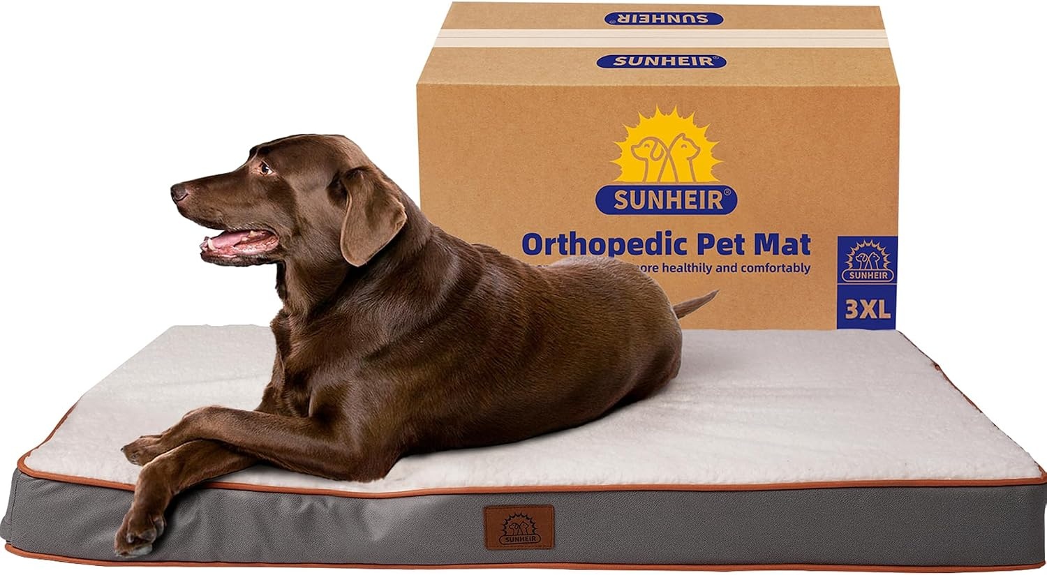 image:imageSunheir Orthopedic Dog Beds Large Sized Dog Big Waterproof Dog Crate Pad Removable Washable Cover Egg Crate Foam Support AntiSlip Bottom Soft Plush Large Pet Bed Mat for Crate Light GreyLight Grey