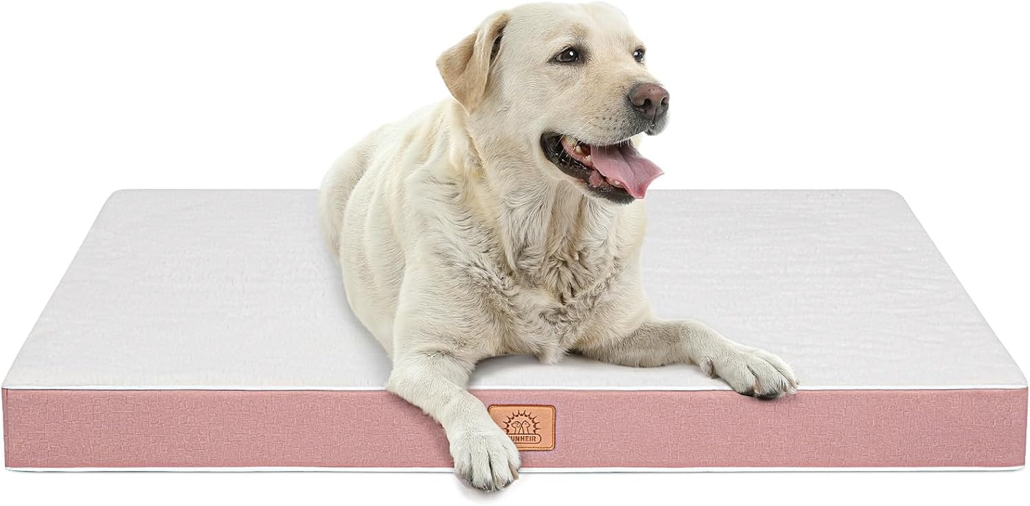 image:imageSunheir Orthopedic Dog Beds Large Sized Dog Big Waterproof Dog Crate Pad Removable Washable Cover Egg Crate Foam Support AntiSlip Bottom Soft Plush Large Pet Bed Mat for Crate Light GreyPink