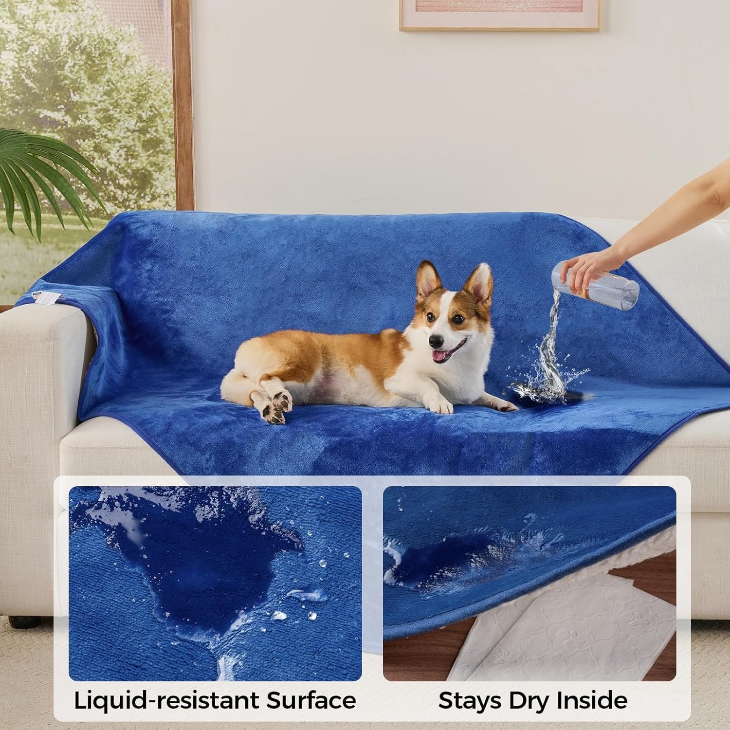 image:imageSunheir Waterproof Blanket for King Size Bed 108x86 Soft Reversible Sherpa Fleece Flannel Dog Blankets for Large Dogs Pet Blanket for Bed Couch Soft Plush Furniture Protector PinkBlue