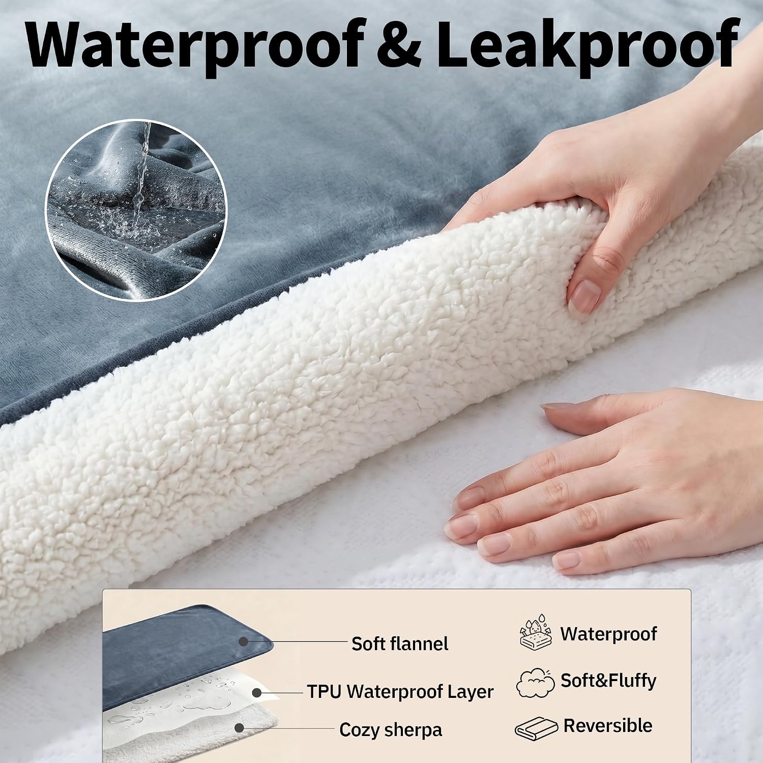 image:imageSunheir Waterproof Blanket for King Size Bed 108x86 Soft Reversible Sherpa Fleece Flannel Dog Blankets for Large Dogs Pet Blanket for Bed Couch Soft Plush Furniture Protector PinkGrey