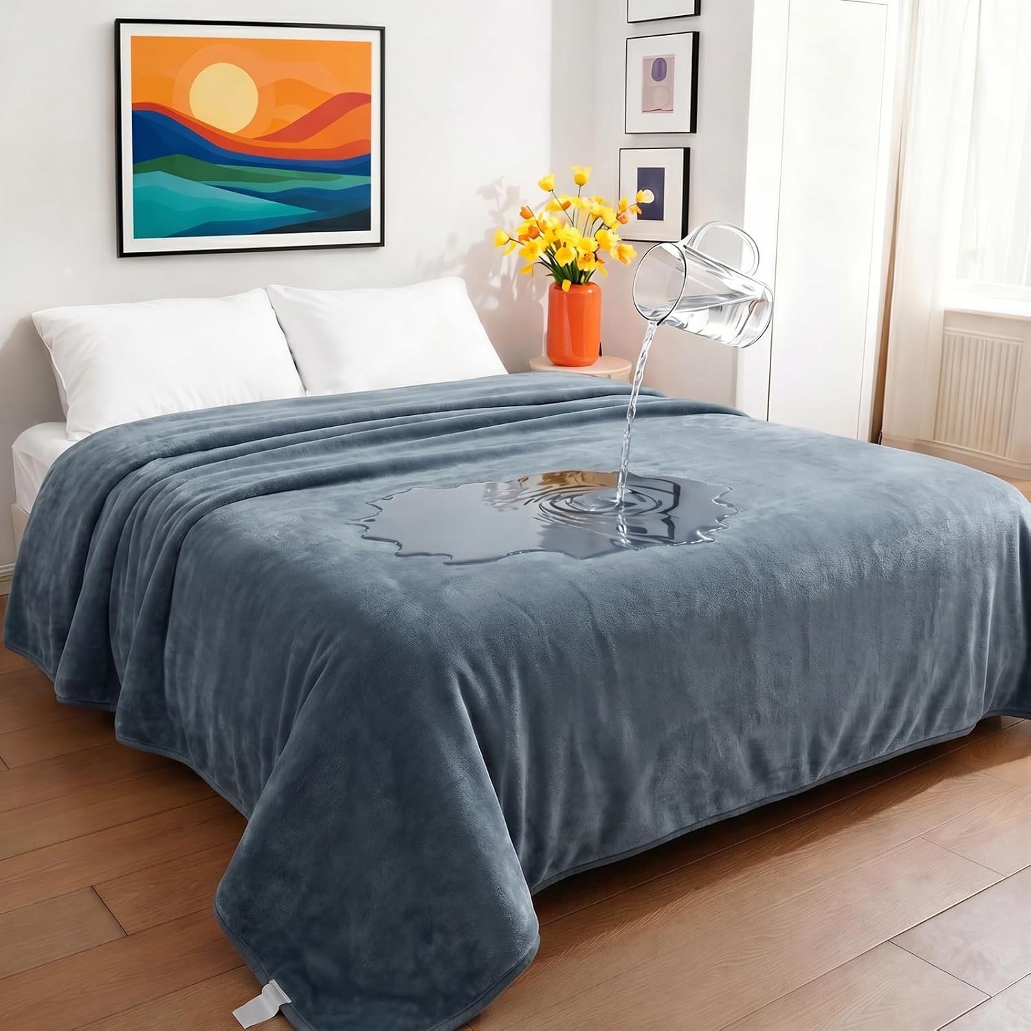 image:imageSunheir Waterproof Blanket for King Size Bed 108x86 Soft Reversible Sherpa Fleece Flannel Dog Blankets for Large Dogs Pet Blanket for Bed Couch Soft Plush Furniture Protector PinkGrey