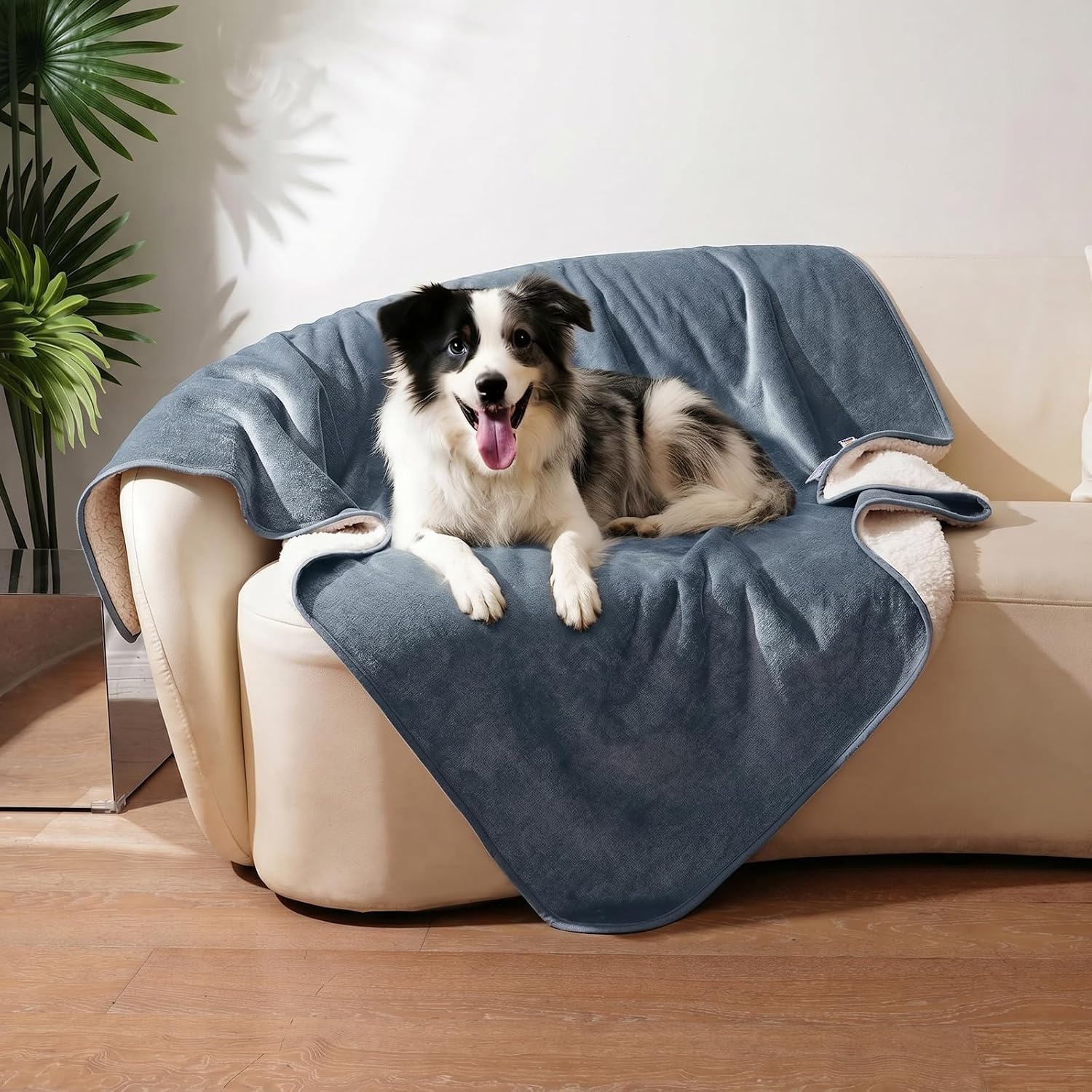 image:imageSunheir Waterproof Blanket for King Size Bed 108x86 Soft Reversible Sherpa Fleece Flannel Dog Blankets for Large Dogs Pet Blanket for Bed Couch Soft Plush Furniture Protector PinkGrey