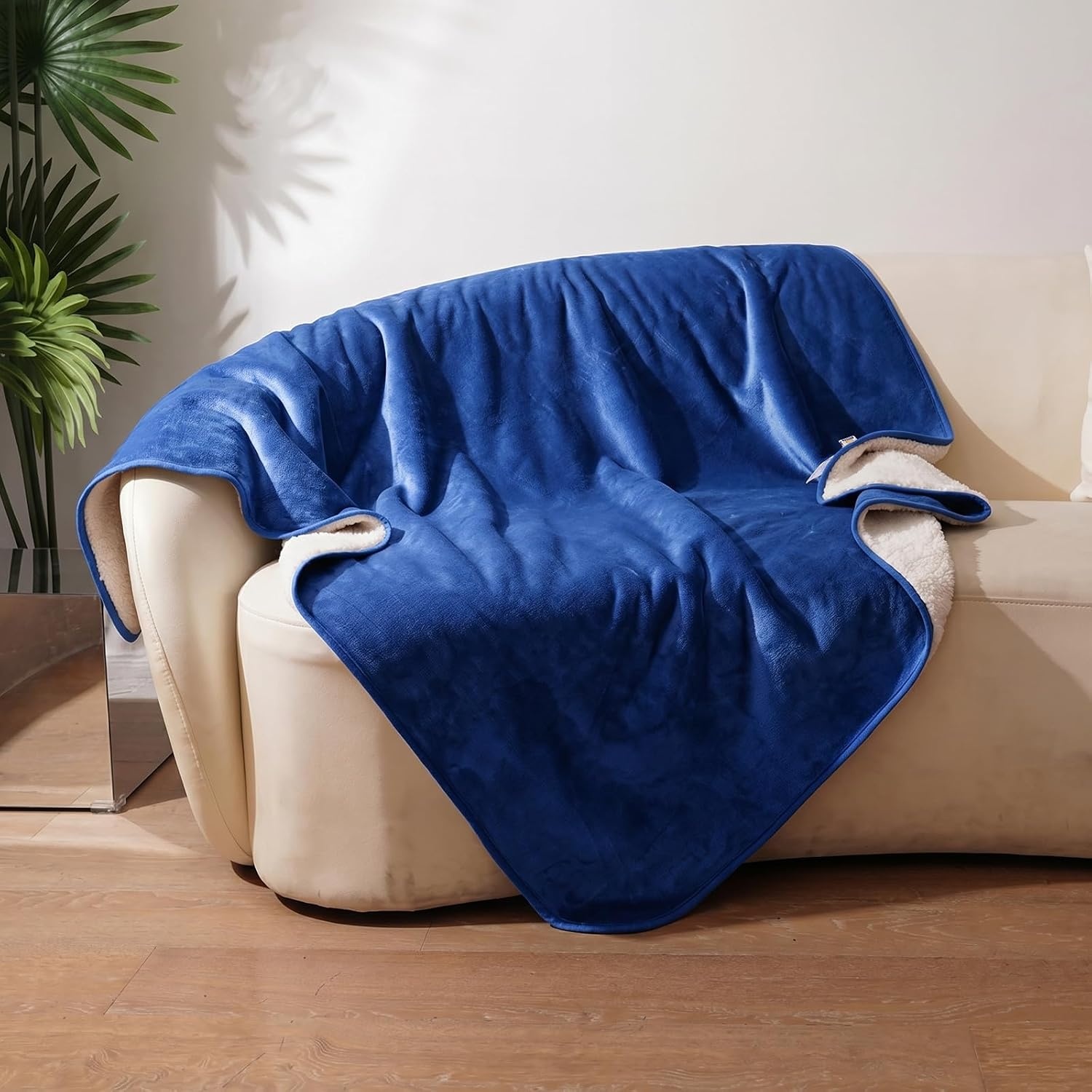 image:imageSunheir Waterproof Blanket for King Size Bed 108x86 Soft Reversible Sherpa Fleece Flannel Dog Blankets for Large Dogs Pet Blanket for Bed Couch Soft Plush Furniture Protector PinkBlue