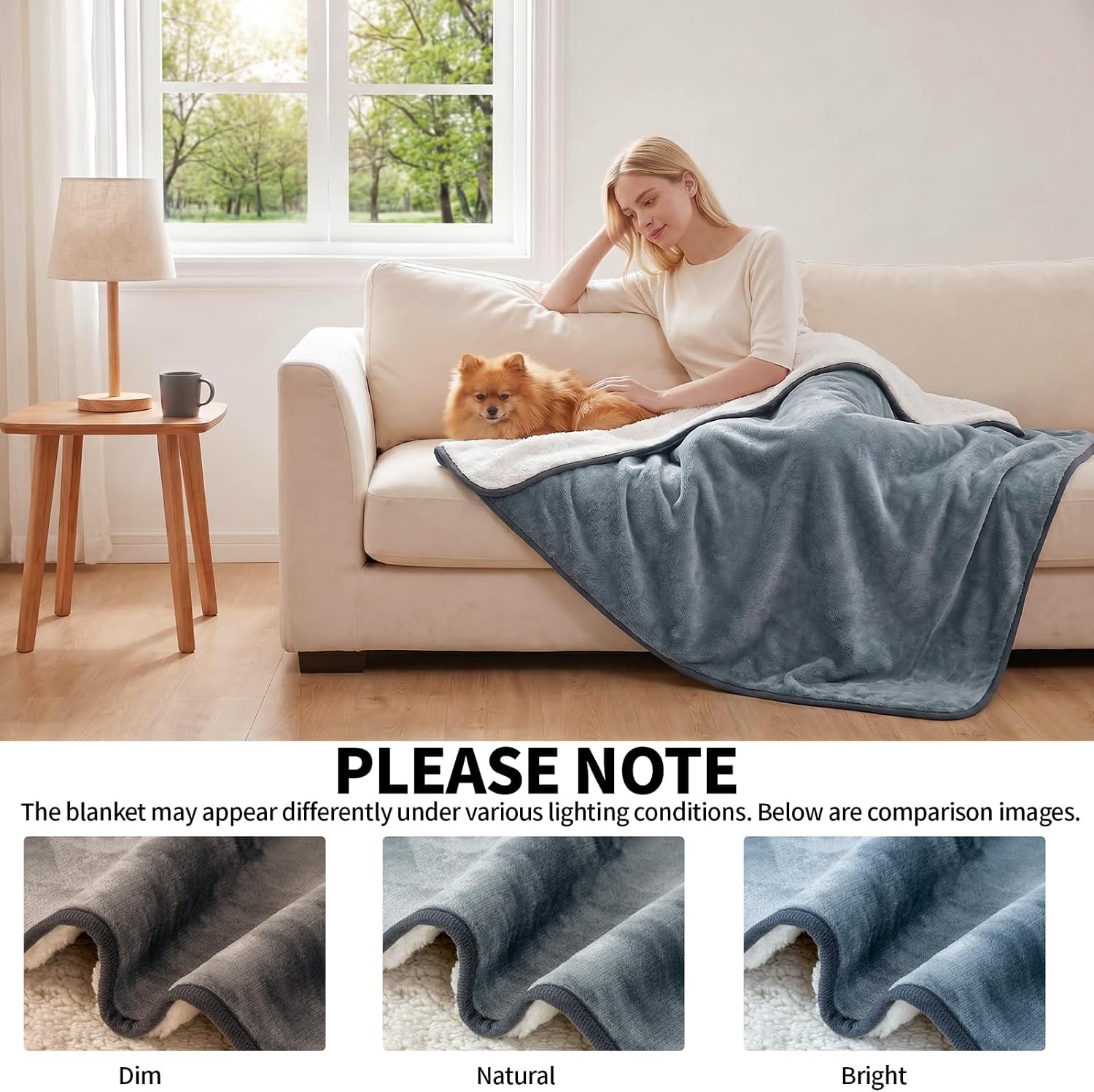 image:imageSunheir Waterproof Blanket for King Size Bed 108x86 Soft Reversible Sherpa Fleece Flannel Dog Blankets for Large Dogs Pet Blanket for Bed Couch Soft Plush Furniture Protector PinkGrey