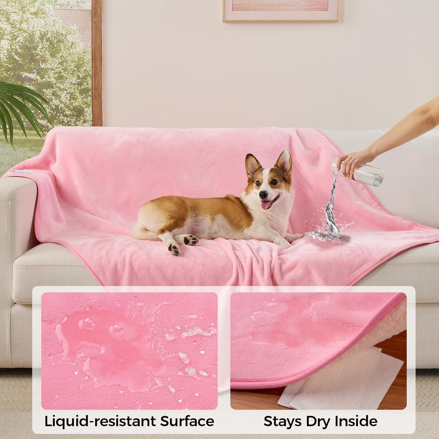 image:imageSunheir Waterproof Blanket for King Size Bed 108x86 Soft Reversible Sherpa Fleece Flannel Dog Blankets for Large Dogs Pet Blanket for Bed Couch Soft Plush Furniture Protector PinkPink