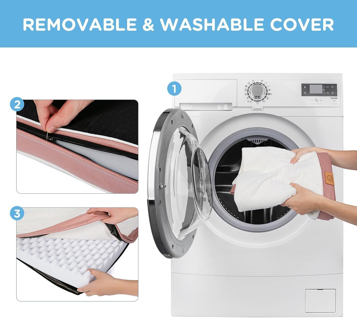 image:imageSunheir Waterproof Dog Bed Covers Replacement Washable Pet Bed Cover Only Removable MachineWashable Soft Plush Cover in EasyClean NonSlip Bottom Zipper Closure 36x27x3 Inches GreyPink