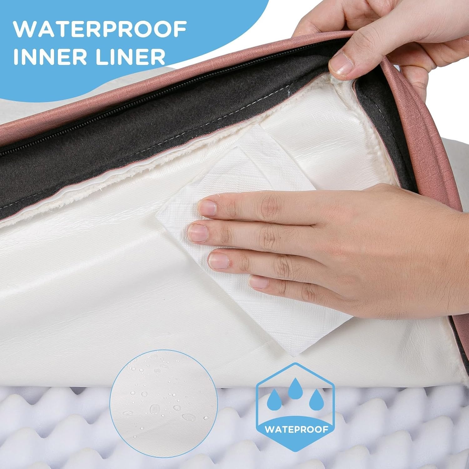 image:imageSunheir Waterproof Dog Bed Covers Replacement Washable Pet Bed Cover Only Removable MachineWashable Soft Plush Cover in EasyClean NonSlip Bottom Zipper Closure 36x27x3 Inches GreyPink
