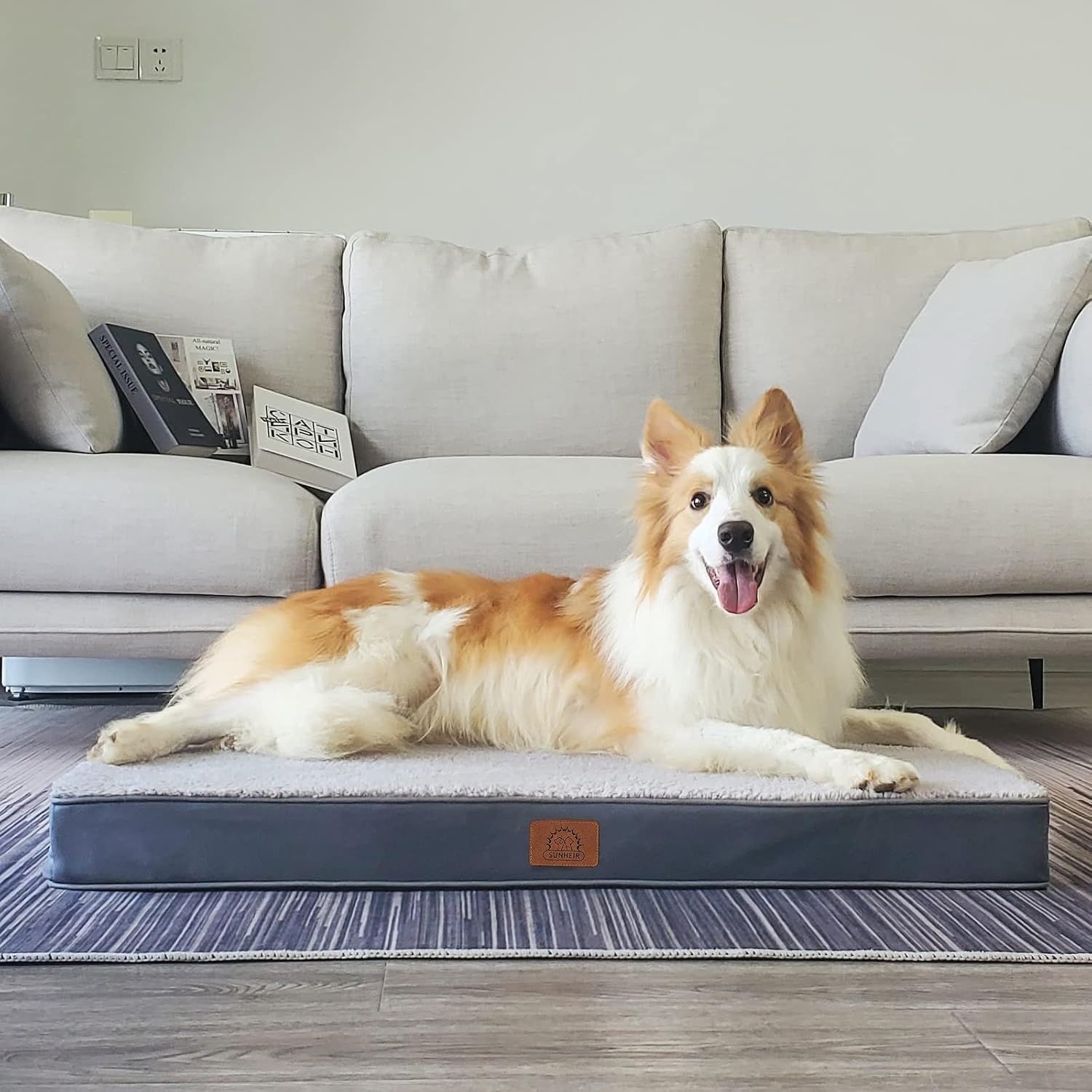 image:imageSunheir Waterproof Dog Bed Covers Replacement Washable Pet Bed Cover Only Removable MachineWashable Soft Plush Cover in EasyClean NonSlip Bottom Zipper Closure 36x27x3 Inches GreyGrey