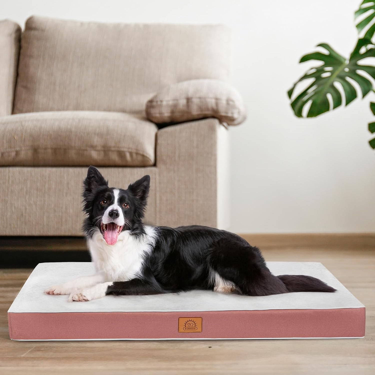 image:imageSunheir Waterproof Dog Bed Covers Replacement Washable Pet Bed Cover Only Removable MachineWashable Soft Plush Cover in EasyClean NonSlip Bottom Zipper Closure 36x27x3 Inches GreyPink