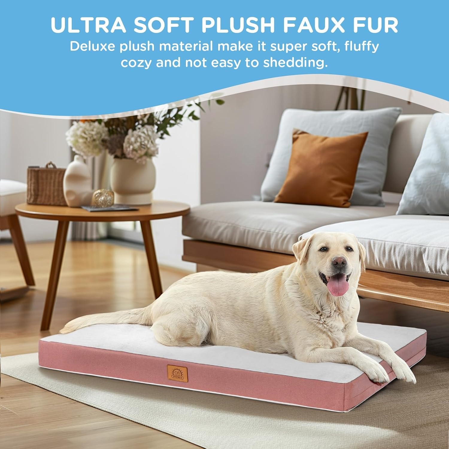 image:imageSunheir Waterproof Dog Bed Covers Replacement Washable Pet Bed Cover Only Removable MachineWashable Soft Plush Cover in EasyClean NonSlip Bottom Zipper Closure 36x27x3 Inches GreyPink
