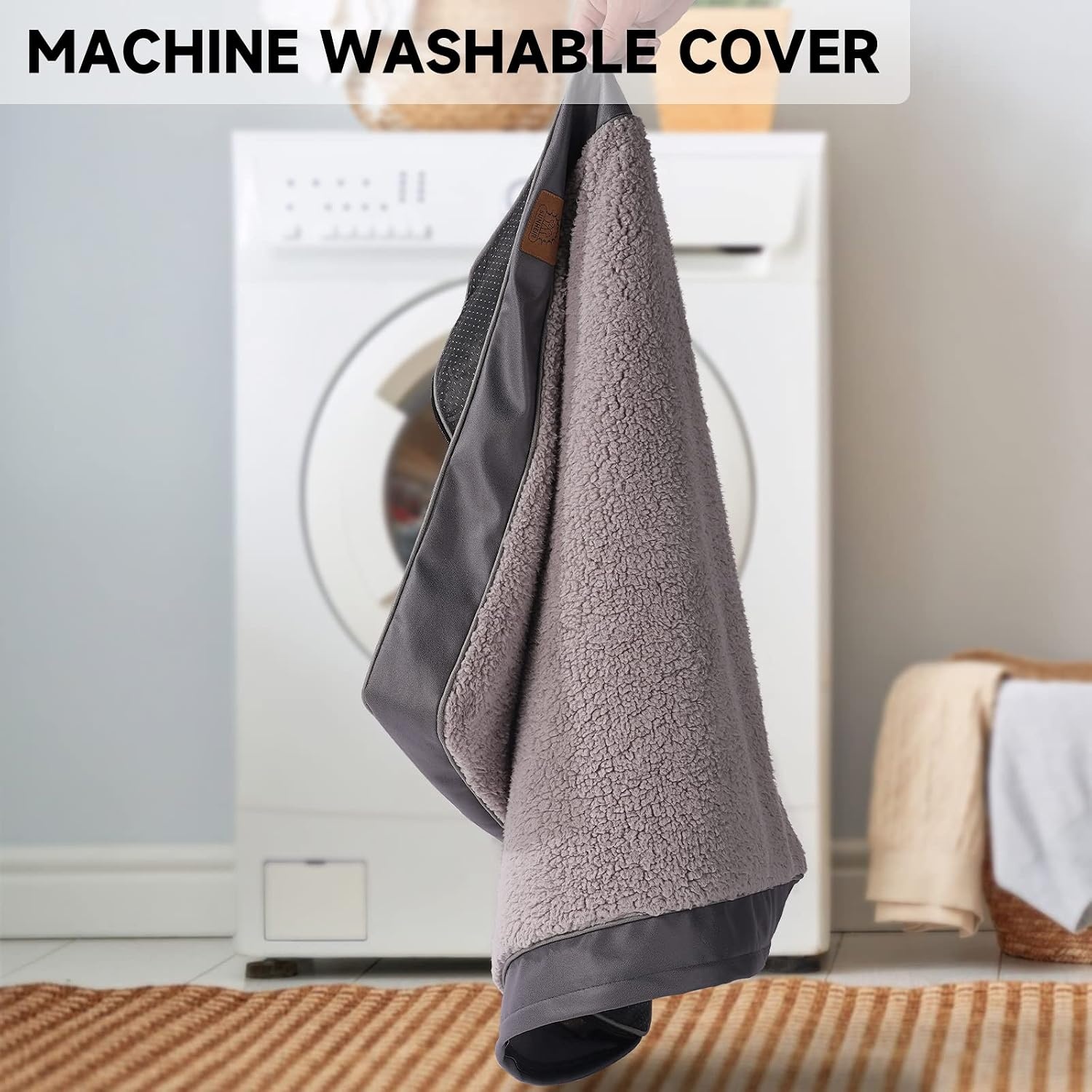 image:imageSunheir Waterproof Dog Bed Covers Replacement Washable Pet Bed Cover Only Removable MachineWashable Soft Plush Cover in EasyClean NonSlip Bottom Zipper Closure 36x27x3 Inches GreyGrey