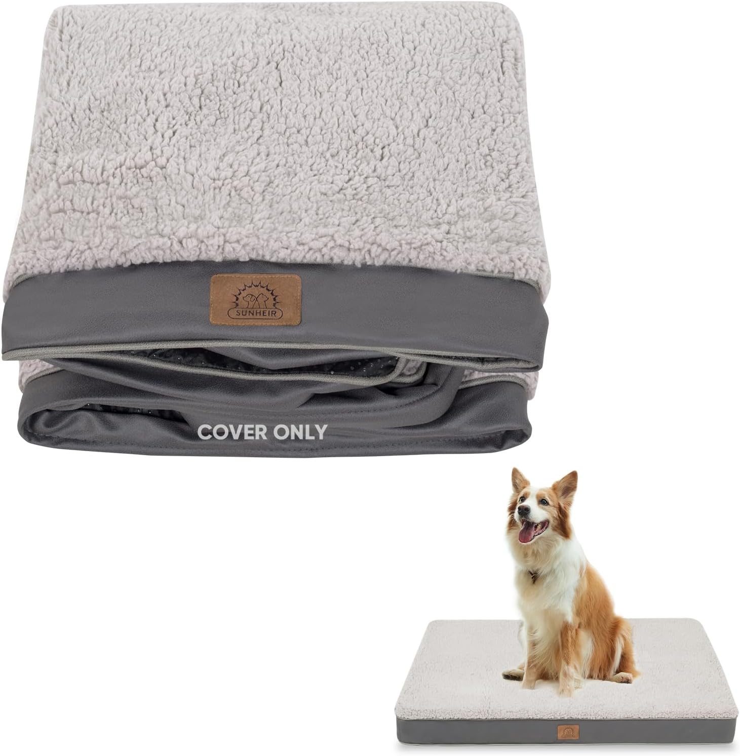 image:imageSunheir Waterproof Dog Bed Covers Replacement Washable Pet Bed Cover Only Removable MachineWashable Soft Plush Cover in EasyClean NonSlip Bottom Zipper Closure 36x27x3 Inches GreyGrey