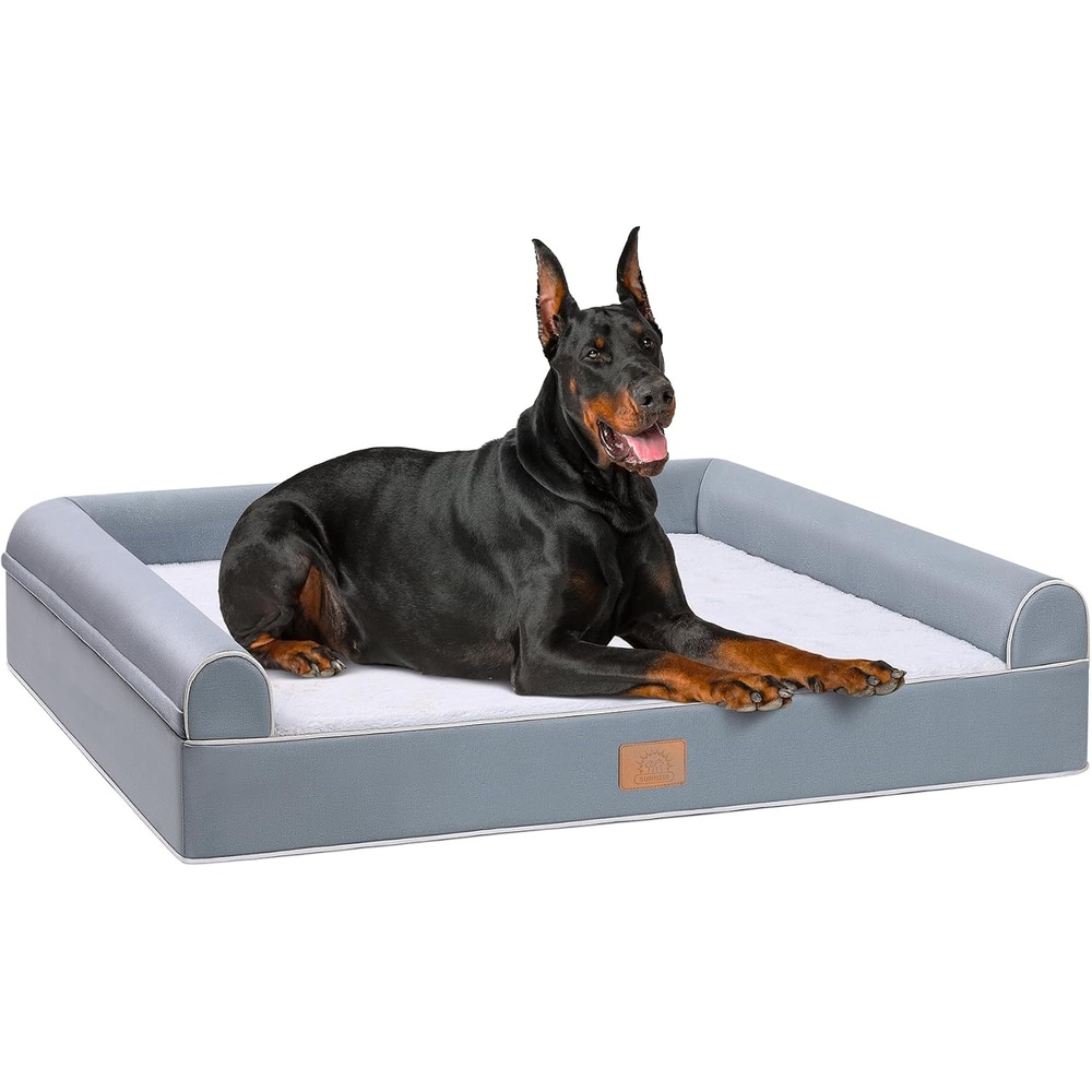 image:imageSunheir Giant Orthopedic Dog Bed Deluxe Plush Washable Dog Sofa Beds for Jumbo Dogs Pet Couch Bed with Removable Washable Cover Waterproof Lining Bolster Zipper 47 x 32 x 7 Grey
