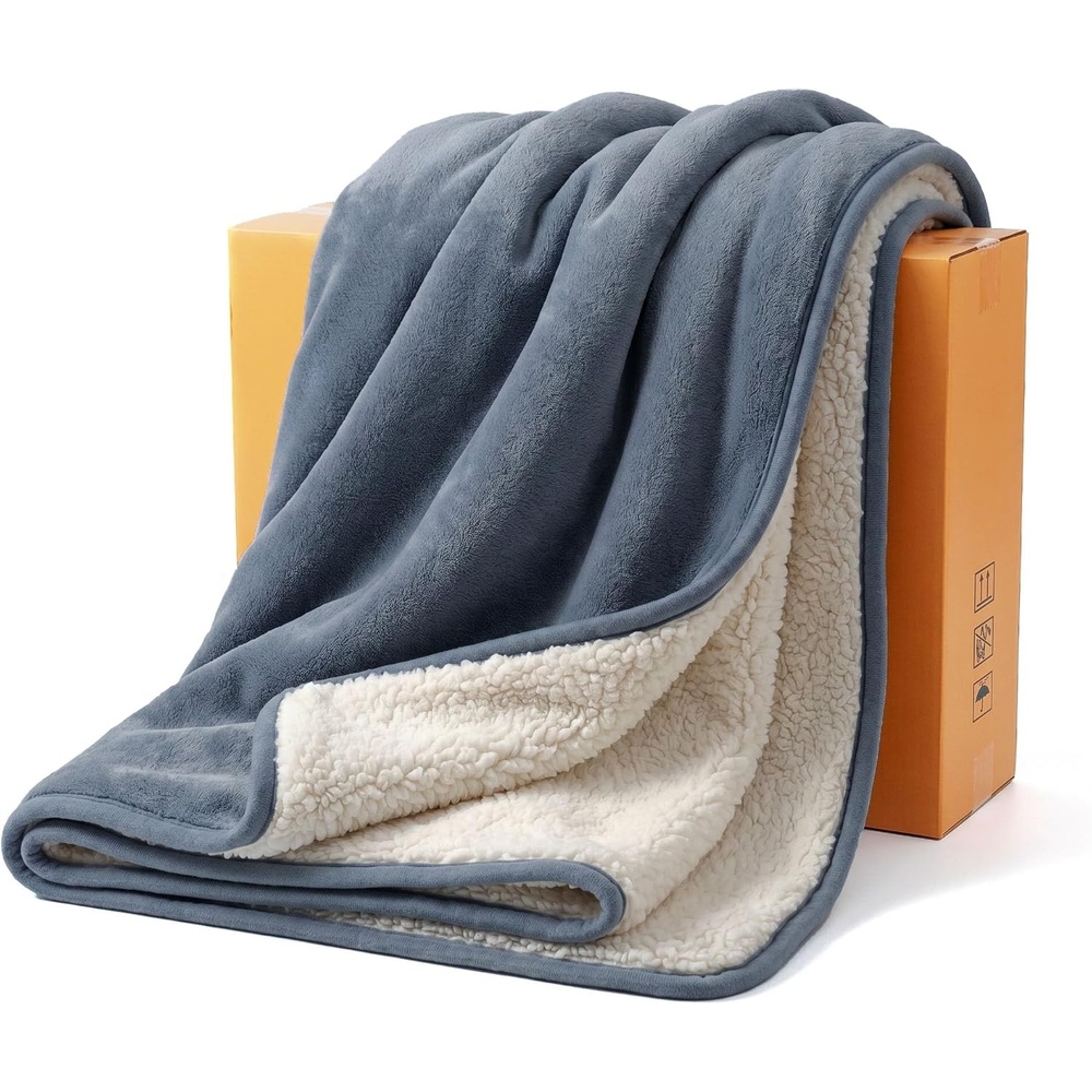 image:imageSunheir Waterproof Blanket for King Size Bed 108x86 Soft Reversible Sherpa Fleece Flannel Dog Blankets for Large Dogs Pet Blanket for Bed Couch Soft Plush Furniture Protector PinkGrey