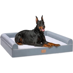 Sunheir Giant Orthopedic Dog Bed – Deluxe Plush Washable Dog Sofa Beds for Jumbo Dogs, Pet Couch Bed with Removable Washable Cover, Waterproof Lining, Bolster, Zipper, 47″ x 32″ x 7″, Grey