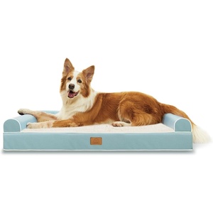 Sunheir Orthopedic Dog Bed for Medium Dogs – Deluxe Plush & Faux Leather Waterproof Dog Sofa with Washable Removable Cover & Non-Slip Bottom, Pet Couch for Medium, Large Dogs Breed and Cat – Sky Blue